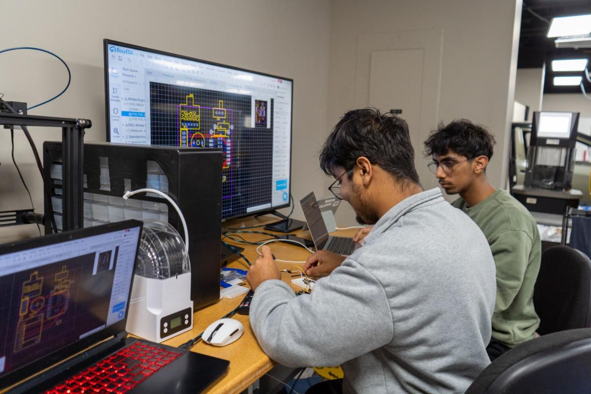 Students work on an engineering task